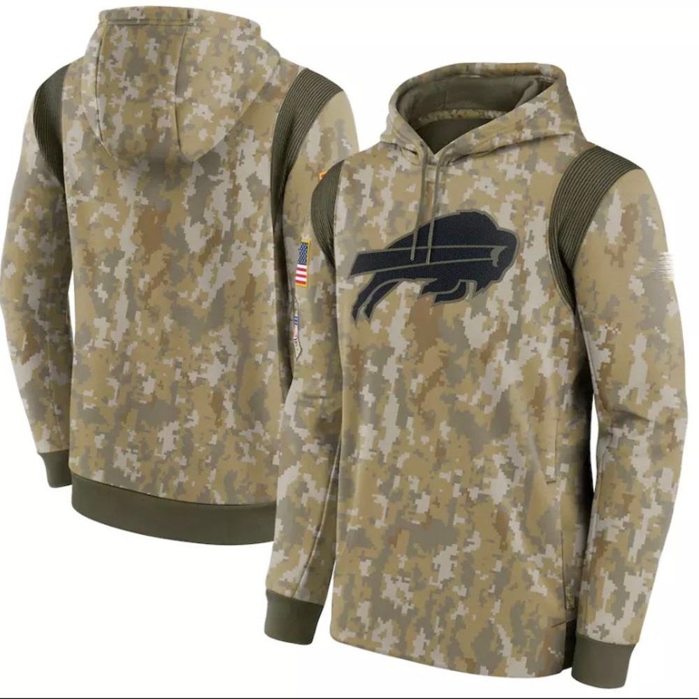 New Buffalo Bills Camo 2021 Salute To Service Therma Pullover Sweatshirt Hoodie